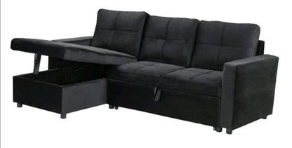 Black Universal Corner Sofa Bed with Storage – Pau 215x135cm