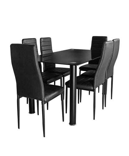 Black Glass Dining Set, 140x80cm Table + 6 Chairs