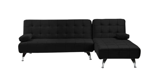 Black Velvet Corner Sofa Bed, 3 seater sofa bed Click-clack corner sofa bed, universal Nordic style corner sofa bed with Chaise Longue 236x160cm