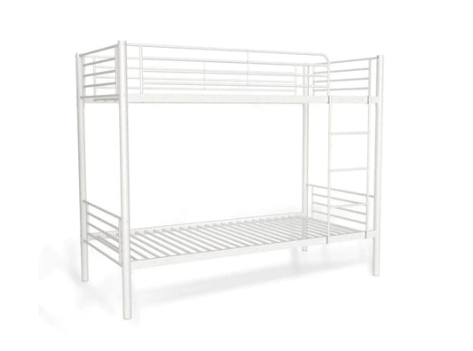 White Metal Single Bunk Bed Frame – Single Beds with Ladder Kids and Adults