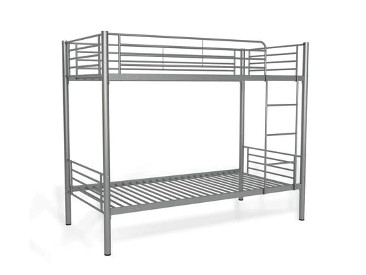 Grey Metal Single Bunk Bed Frame – Single Beds with Ladder Kids and Adults