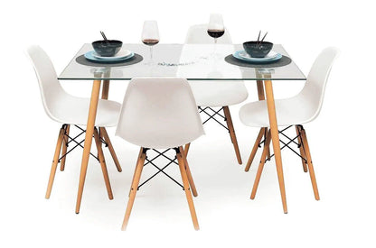 Modern Nordic Dining Room Set: Glass Table & White Chairs