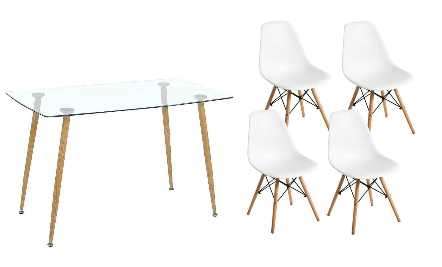 Modern Nordic Dining Room Set: Glass Table & White Chairs