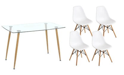 Modern Nordic Dining Room Set: Glass Table & White Chairs