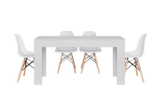 White Nordic Style Wooden Dining Table Set with 4 Chairs | White