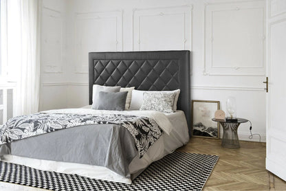 Black faux Leather Nordic Modern Double Bed Headboard Upholstered, Nordic Modern Bed Headboard. Affordable, luxury and elegant for divan and storable Double bed size. Monaco Collection.