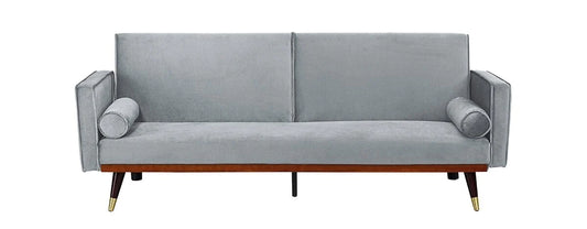 Grey Velvet Sofa Bed with Click-Clack Mechanism and Gold Legs. 3 seater sofa bed. Felix sofa bed collection 210cm