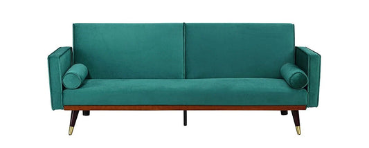 Green Velvet Sofa Bed with Click-Clack Mechanism and Gold Legs. 3 seater sofa bed. Felix sofa bed collection 210cm