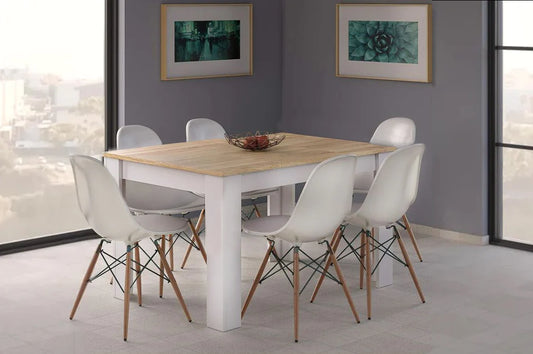 Modern Wooden Dining Table Set with Nordic Style Chairs – 7 PCs