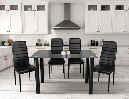 Black Glass Dining Table Set - Elegant 4-Seater