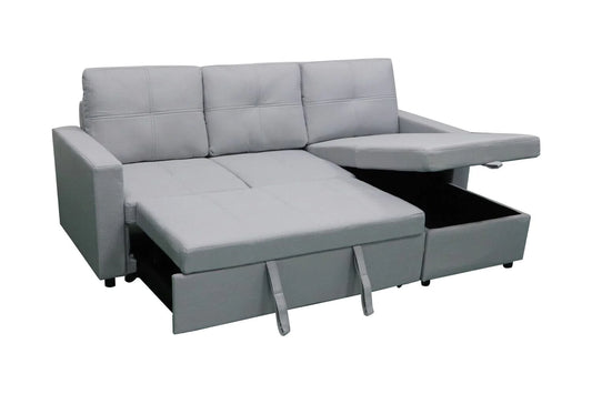 Light grey fabric Universal Corner Sofa Bed with Storage – Pau 215x135cm