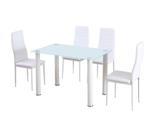 White Glass Dining Table Set - Elegant 4-Seater