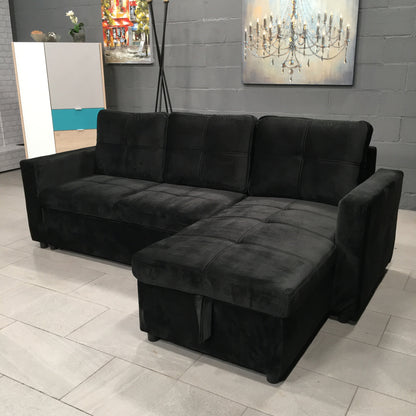 Black Universal Corner Sofa Bed with Storage – Pau 215x135cm