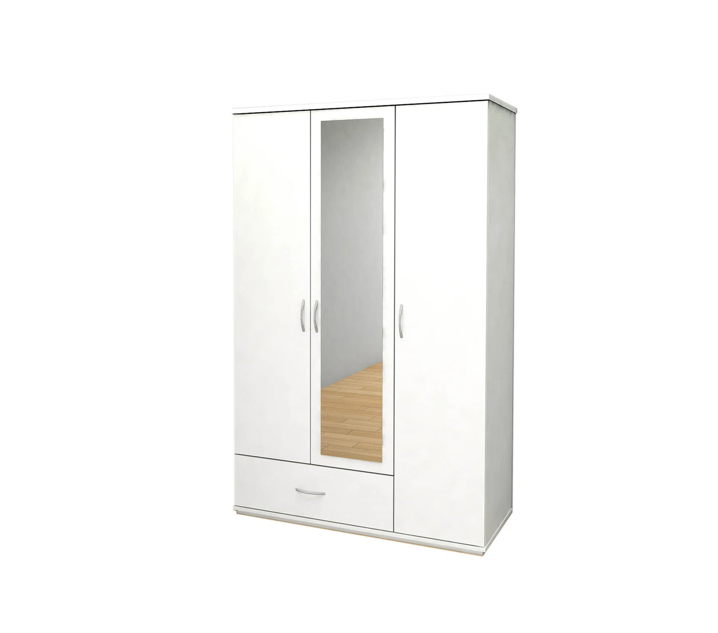 3-Door White Wardrobe with Mirror - Perfect for Your Bedroom