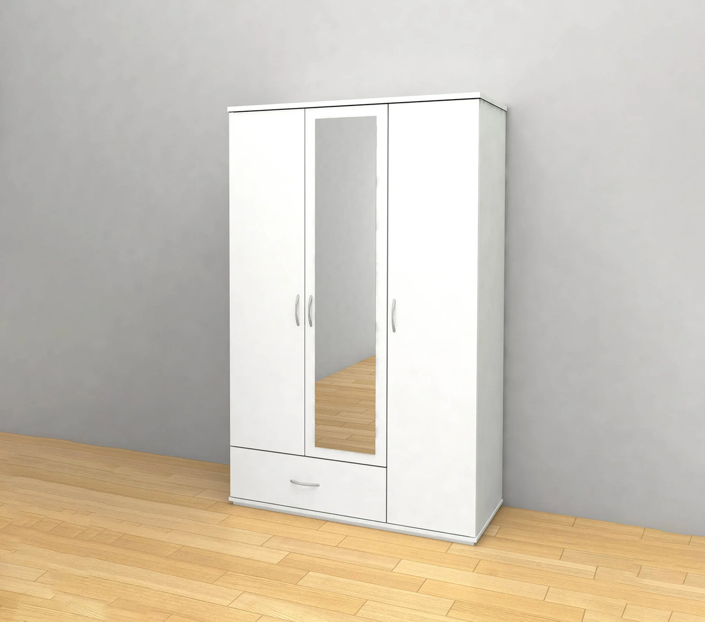 3-Door White Wardrobe with Mirror - Perfect for Your Bedroom