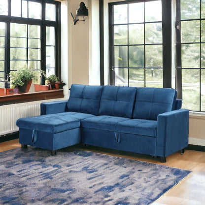 Blue Universal Corner Sofa Bed with Storage – Pau 215x135cm