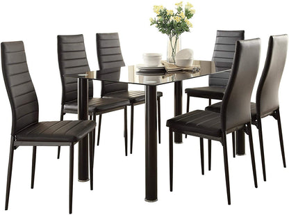 Black Glass Dining Set, 140x80cm Table + 6 Chairs