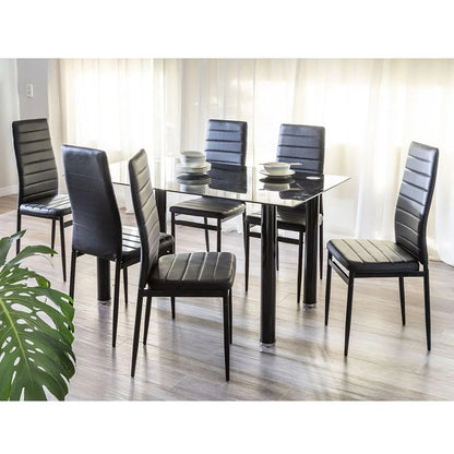 Black Glass Dining Set, 140x80cm Table + 6 Chairs