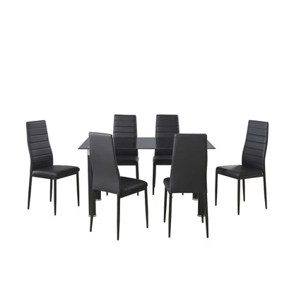 Black Glass Dining Set, 140x80cm Table + 6 Chairs