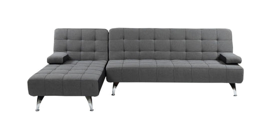 Dark grey fabric Corner Sofa Bed, 3 seater sofa bed Click-clack corner sofa bed, universal Nordic style corner sofa bed with Chaise Longue Size XS 236x160cm