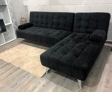 Black Velvet Corner Sofa Bed, 3 seater sofa bed Click-clack corner sofa bed, universal Nordic style corner sofa bed with Chaise Longue 236x160cm