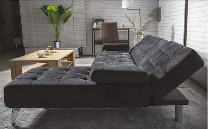 Black Velvet Corner Sofa Bed, 3 seater sofa bed Click-clack corner sofa bed, universal Nordic style corner sofa bed with Chaise Longue 236x160cm