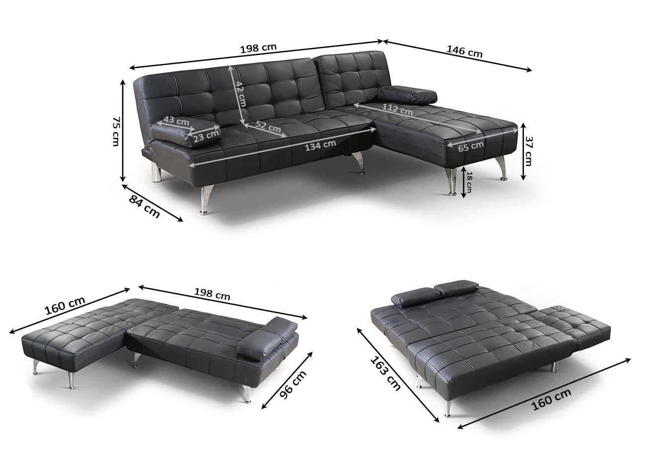 Black Velvet Corner Sofa Bed, 3 seater sofa bed Click-clack corner