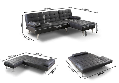 Black Nordic Corner Sofa Bed – 3 XS 198x146cm