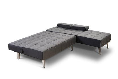 Dark Grey Fabric Corner Sofa Bed, 3 seater sofa bed Click-clack corner sofa bed, universal Nordic style corner sofa bed with Chaise Longue Size XS 198x146 cm