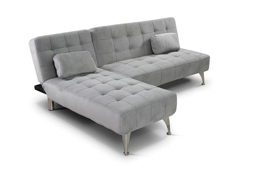 Grey Velvet Corner Sofa Bed, 3 seater sofa bed Click-clack corner sofa bed, universal Nordic style corner sofa bed with Chaise Longue  Size XS 198x146 cm