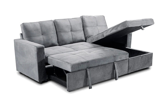 Grey Universal Corner Sofa Bed with Storage – Pau 215x135cm