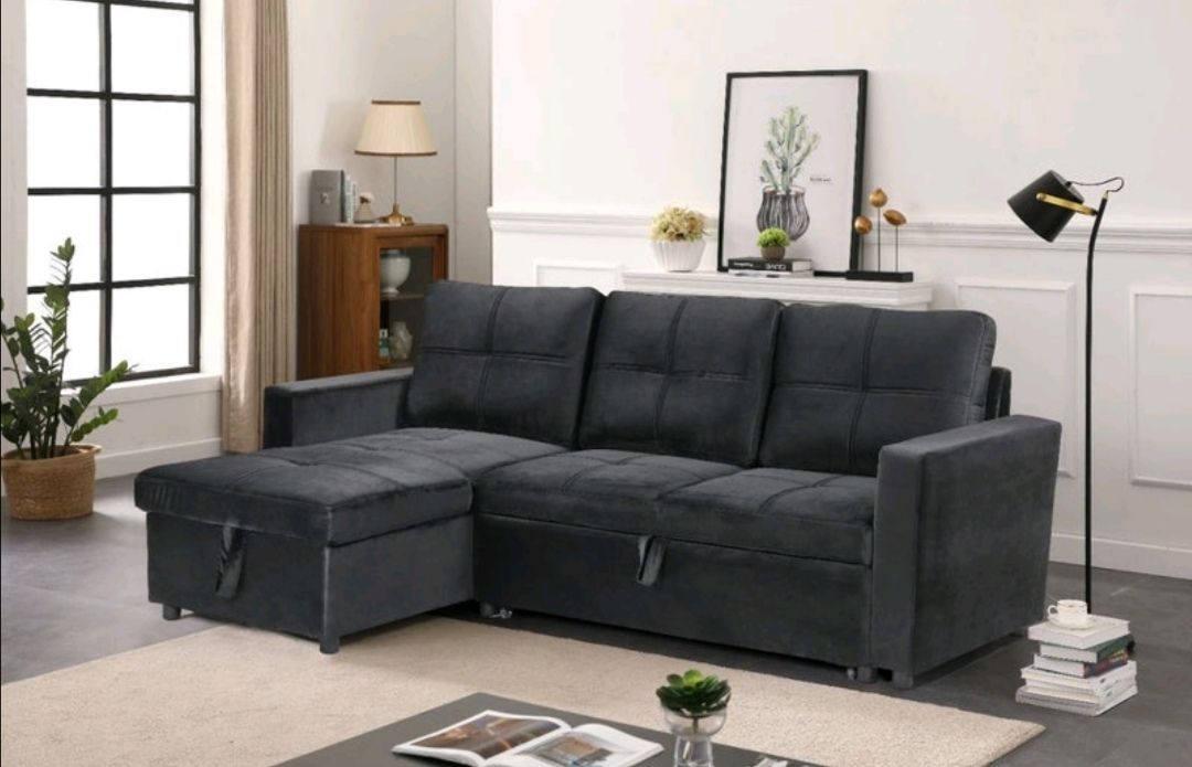 Black Universal Corner Sofa Bed with Storage – Pau 215x135cm